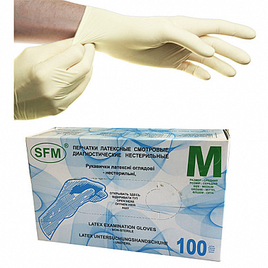 Перчатки SFM гладкие опудренные (размер M) - 100 шт.