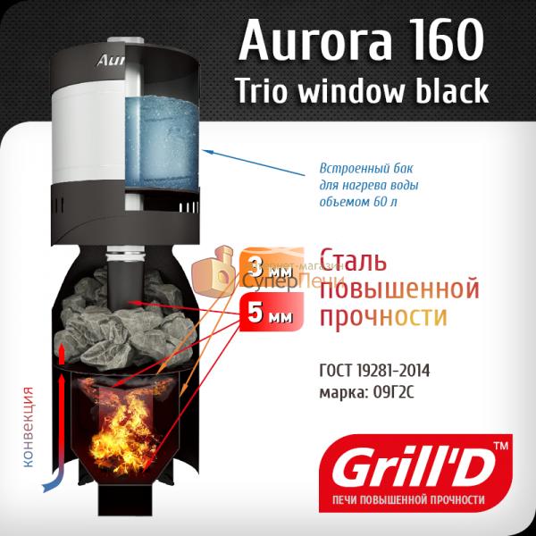 Печь для бани GRILL'D Aurora TRIO 160A Window с баком для воды